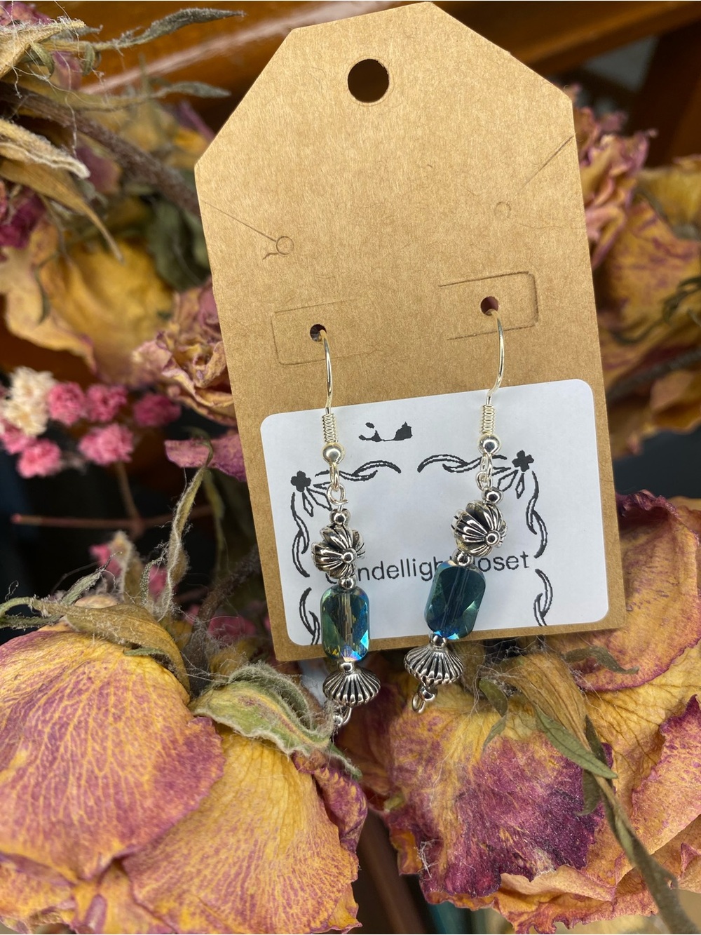 Handmade Blue Crystal Drop Earrings with Silver Accents